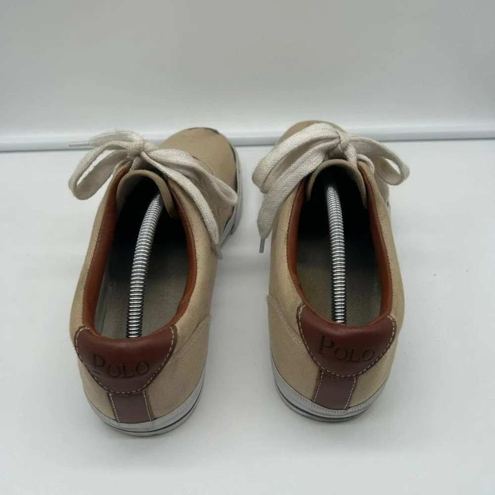 Polo Ralph Lauren Vaughn Sneaker Men 11 Solid Canvas‎ Leather Lace Up Khaki Tan